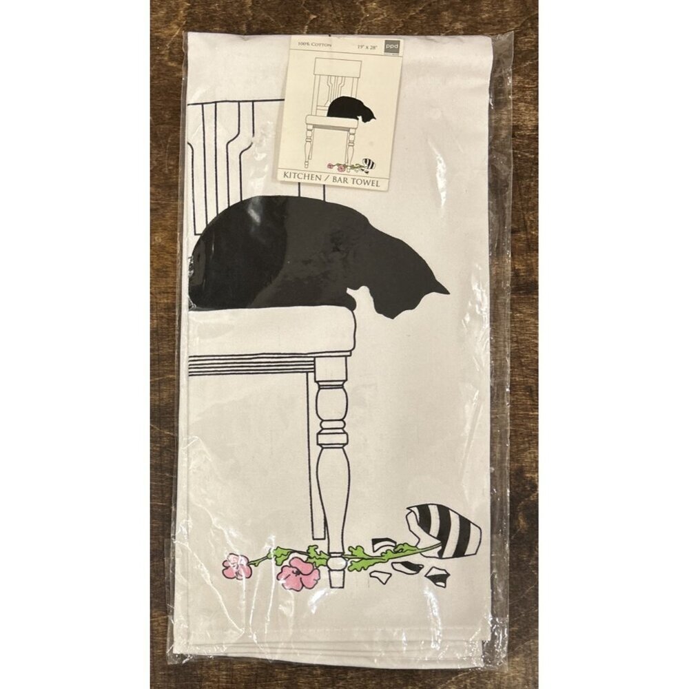 PPD Black Cat Vase 18" x 26" Kitchen Towel Susan Boettcher New with Tags